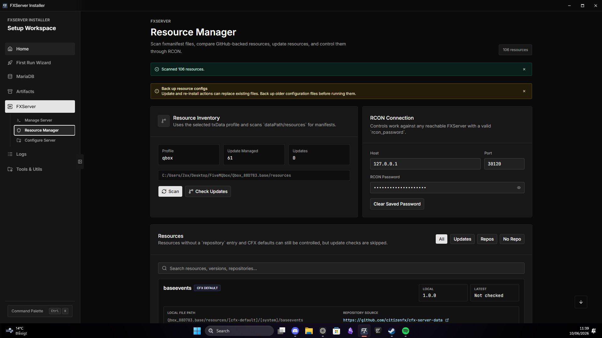 FXServer Installer resource management interface