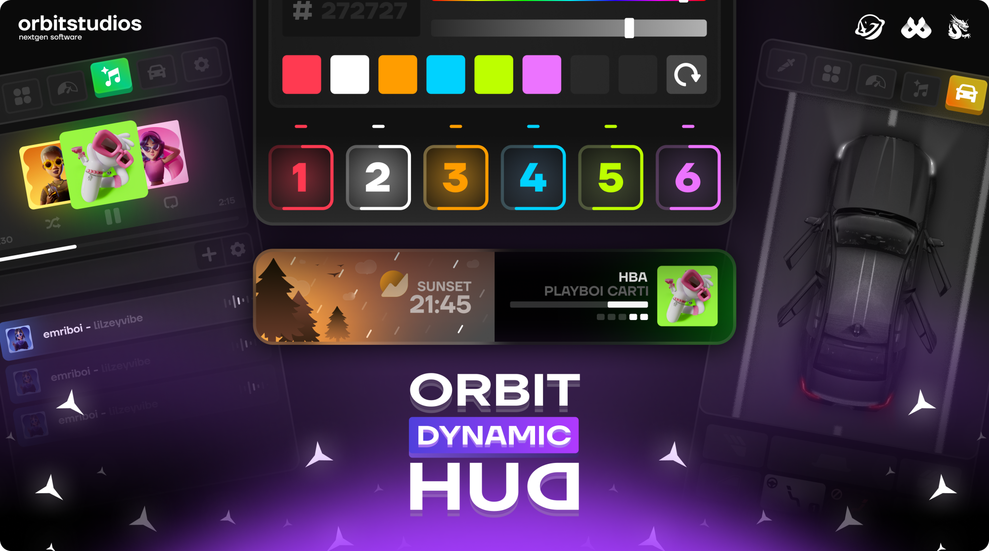 Orbit DynamicHUD interface shown in several gameplay states